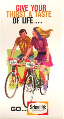 1960's Vintage Schmidt's Beer Antique Advertising Bicycle Poster Sign