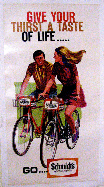 1960's Vintage Schmidt's Beer Antique Advertising Bicycle Poster Sign