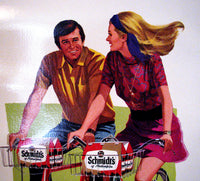 1960's Vintage Schmidt's Beer Antique Advertising Bicycle Poster Sign