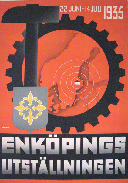 1935 Enkoping Sweden Vintage Swedish Exposition Travel Poster