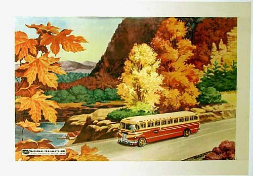 1948 Original Vintage Trailways Art Deco Bus Motorbus Poster