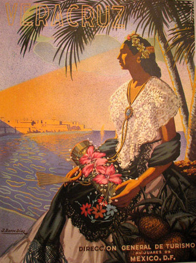 1951 Veracruz Mexico Vintage Mexican Woman Travel Poster